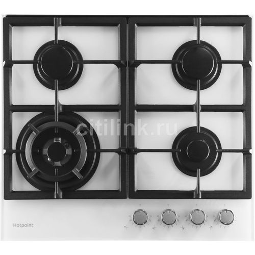 Газовая варочная панель HOTPOINT HGS 62F WH, 4 конфорки, закаленное стекло, белый