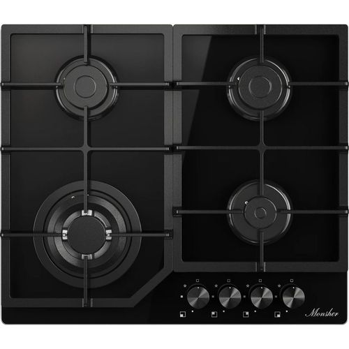 Газовая варочная панель MONSHER Hi-tech MGG 63 Noir, 4 конфорки, закаленное стекло, черный