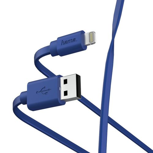 Кабель HAMA Lightning (m) — USB (m), 1м, MFI, плоский, синий [00187232]