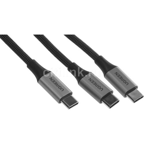 Кабель UGREEN US561, USB Type-C (m) — 2x USB Type-C (m), 1.5м, 5A, черный [35087]