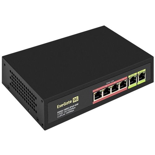 Коммутатор EXEGATE EDGS-1006D.4PoE-65W, неуправляемый, 6 RJ-45, 10/100/1000 Мбит/с [ex299022rus]