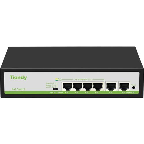 Коммутатор TIANDY TC-P3S06 F/0420/AT/55/V2.0, неуправляемый, 6 RJ-45, 10/100 Мбит/с
