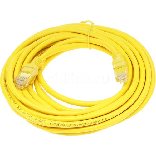 Патч-корд CABLEXPERT PP12-5M/Y литой (molded), UTP, кат.5E, 5м, 4 пары, 26AWG, алюминий омедненный, многожильный, желтый
