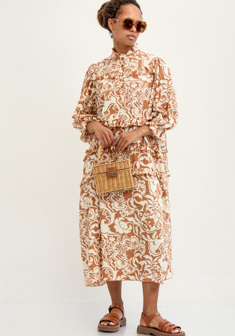Frida Collection Платье с ярусами и обьёмным рукавом