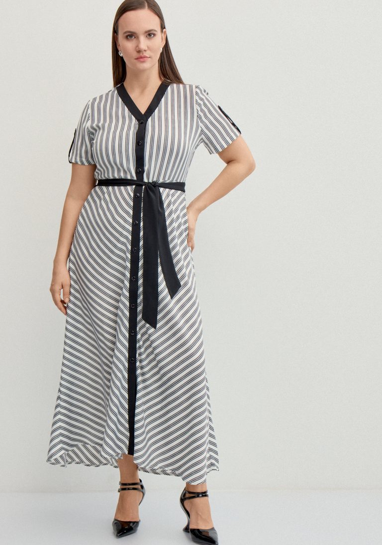 VeraVo Платье в полоску с контрастной окантовкой