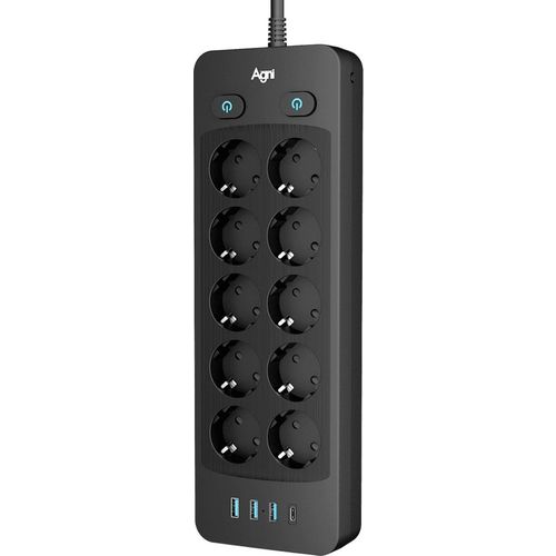 Сетевой фильтр AGNI TP-FO4U10E, 3м, черный [tp-fo4u10e-c-3m-black]