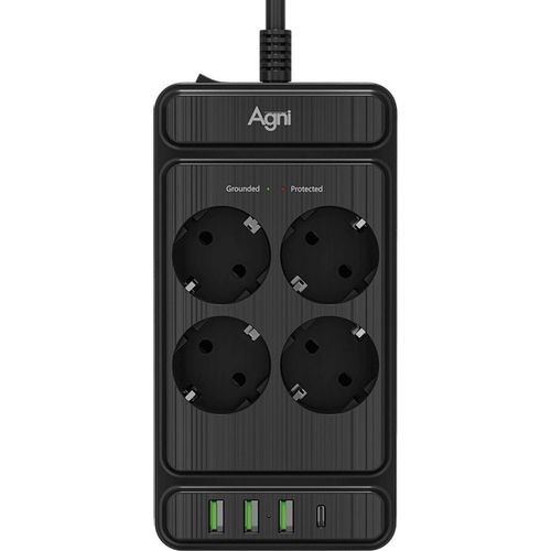 Сетевой фильтр AGNI TP-FS4U4E-PD, 5м, черный [tp-fs4u4e-pd-5m-black]