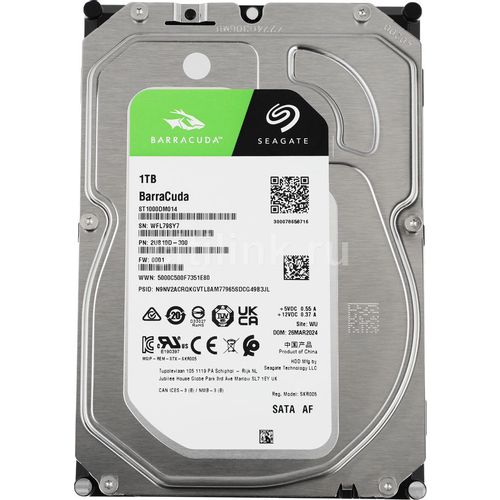 Жесткий диск Seagate Barracuda ST1000DM014, 1ТБ, HDD, SATA III, 3.5″, 7200об/мин